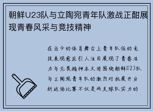 朝鲜U23队与立陶宛青年队激战正酣展现青春风采与竞技精神